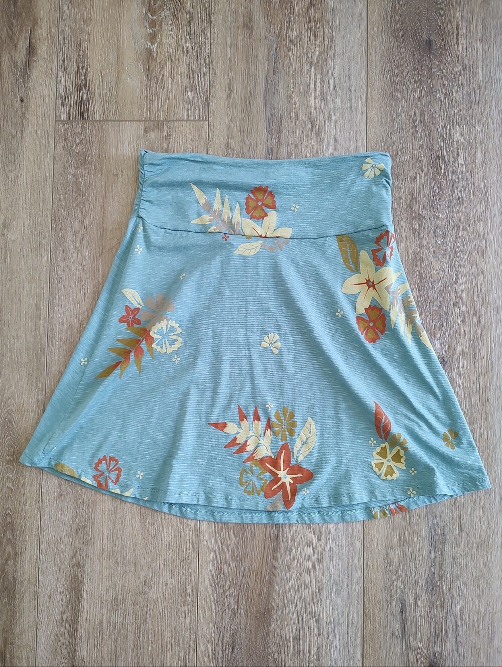 Toad&Co Chaka Skirt Green Orange Floral Organic Cotton Tencel Stretch Gorpcore S